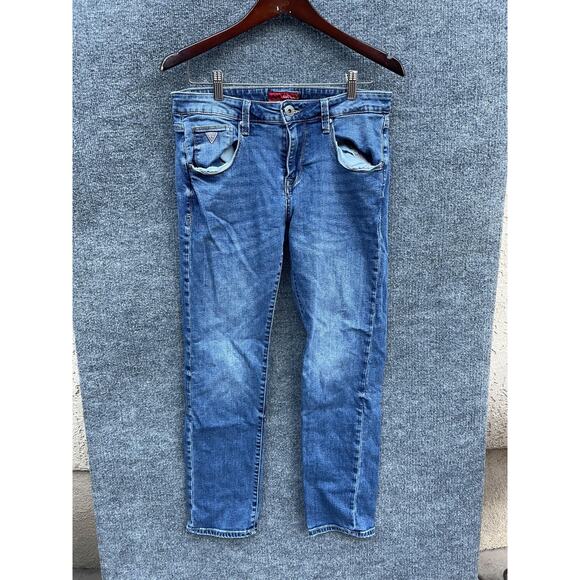 Guess Jeans Mens 30 Blue Vermont Slim Denim Medium Wash 5-Pocket Zip - Picture 1 of 13